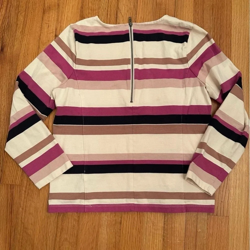 J Crew Color Block Long Sleeve Shirt  Zipper Back Womens Size L (c5)